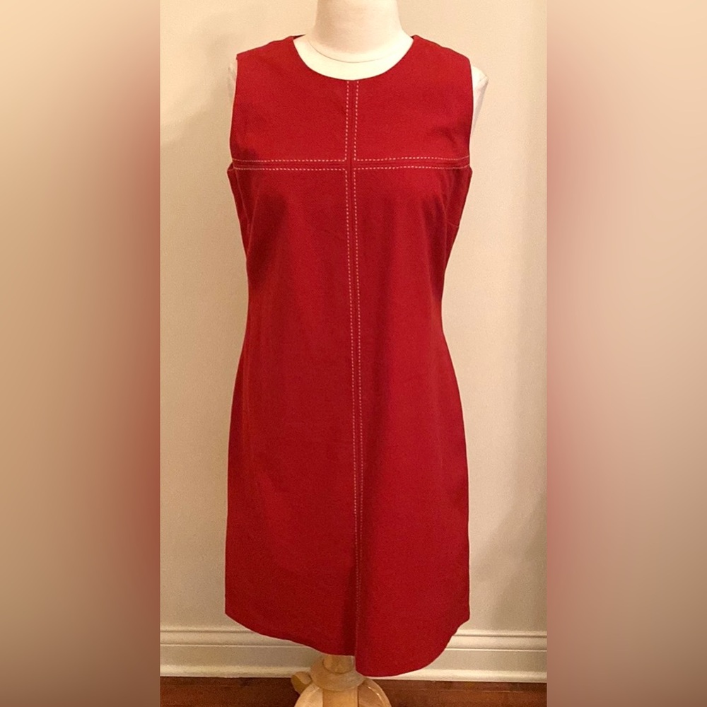 Eddie Bauer Red Textured M Minimalist Coastal Cottagecore Exposed Stitch Dress